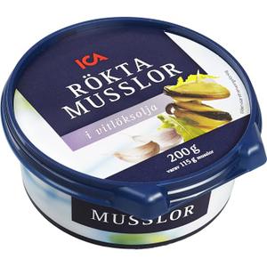 ICA Rökta musslor i vitlök 200g