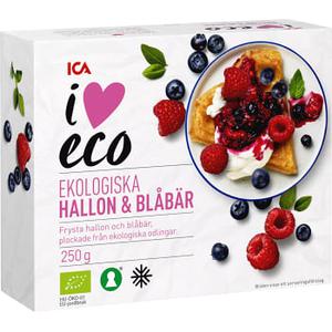 ICA I love eco Bär Hallon & blåbär Ekologisk Fryst 250g