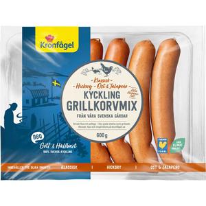 Kronfågel Kycklinggrillkorv Mix Hickory, Ost & Jalapno 600g
