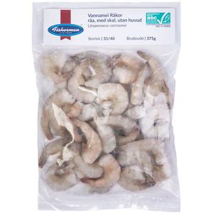 Fisherman Seafood Vannameiräkor med Skal Råa Frysta ASC 375g Fisherman