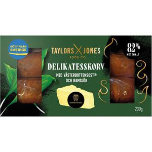Taylors and Jones Delikatesskorv med Vasterbottensost & Ramslok 82% Kotthalt 200g