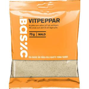 ICA Basic Vitpeppar malen 70g