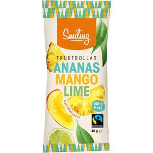 Smiling Fruktbollar Mango, Ananas & Lime Fairtrade 40g