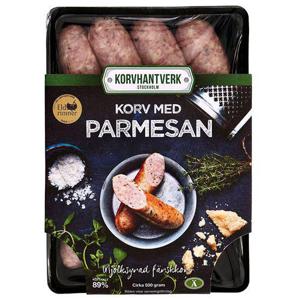 Korvhantverk Stockholm Korv med Parmesan 89% EKO/KRAV ca 4x125g Korvhantverk