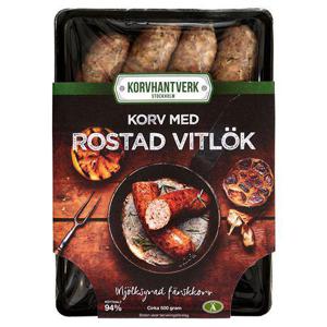 Korvhantverk Stockholm Korv Rostad Vitlök EKO/KRAV ca 4x125g Korvhantverk