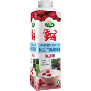 Arla Ko Yoghurt Mild Hallon Lättsockrad 1,5% 1000g Arla