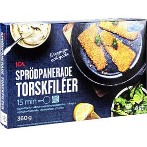 ICA Sprödpanerad torskfilé 4-p Fryst 360g