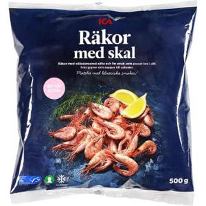 ICA Räkor med skal 90-120st/kg Fryst 500g MSC