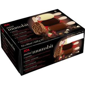 ICA Glasspinne Mini mumsbit Jordgubb choklad & mandel 12-p 420g