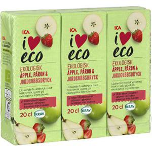 ICA I love eco Fruktdryck Äpple päron & jordgubb 20cl 3-p